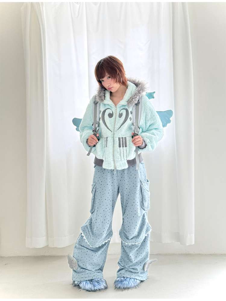 Mint Green Cotton Star Plush Hooded Jacket【s0000014693】