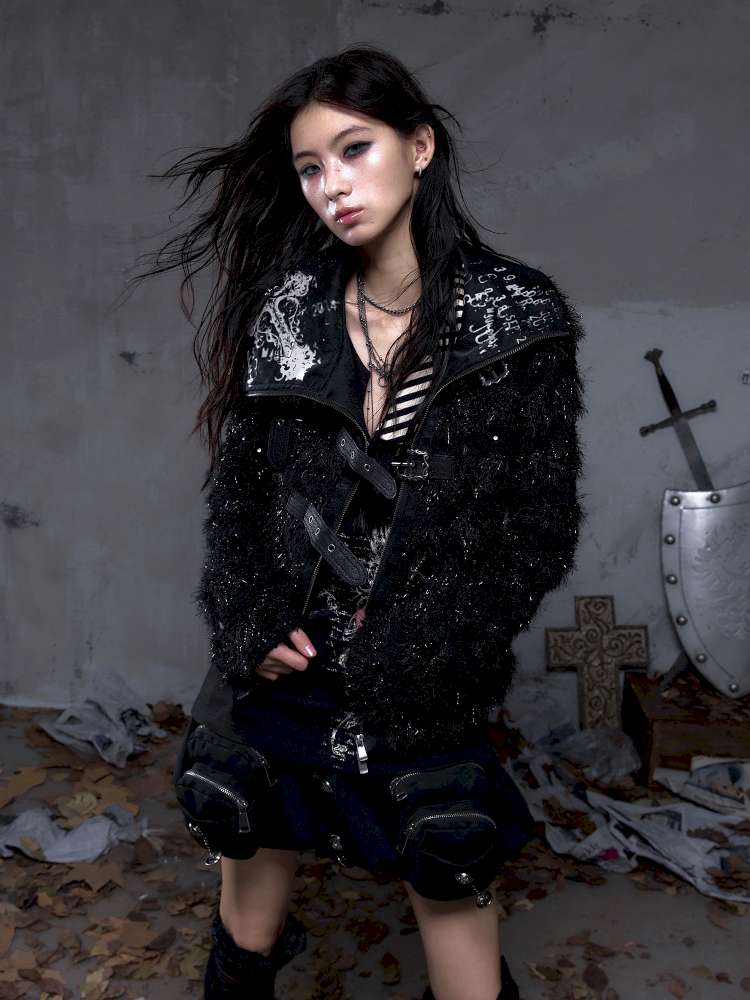 Leather Print Collared Coat【s0000014468】