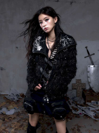 Leather Print Collared Coat【s0000014468】