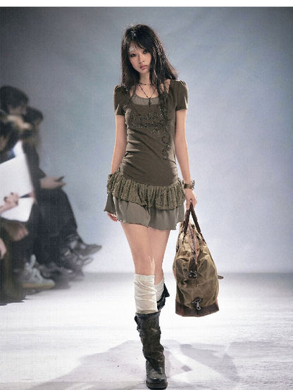 Studded Lace Stitching Slip Dress【s0000016218】