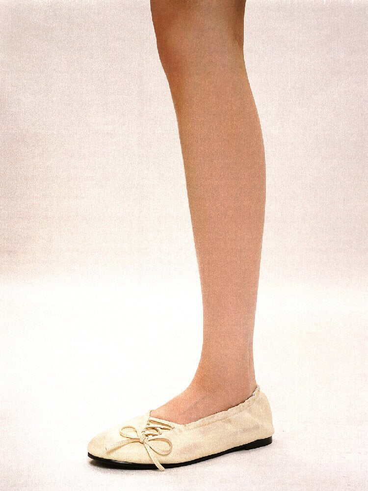Leather Diagonal Bow Ballet Flats【s0000017935】