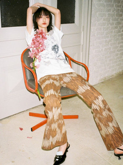 Retro Printed Bell-Bottom Pants【s0000012952】