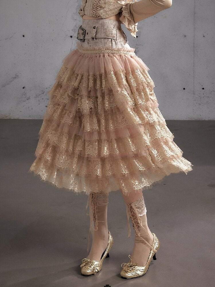 Lace Patchwork Tulle Cake Skirt【s0000019163】