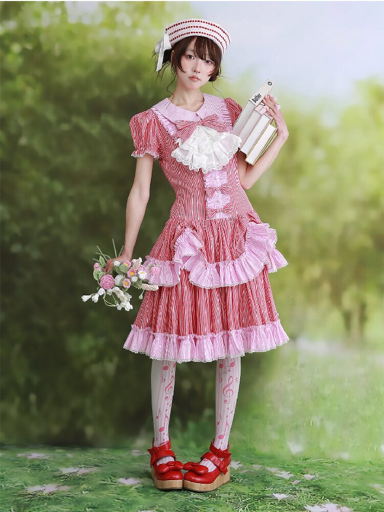 Vintage Red Striped Skirt Dress【s0000016551】