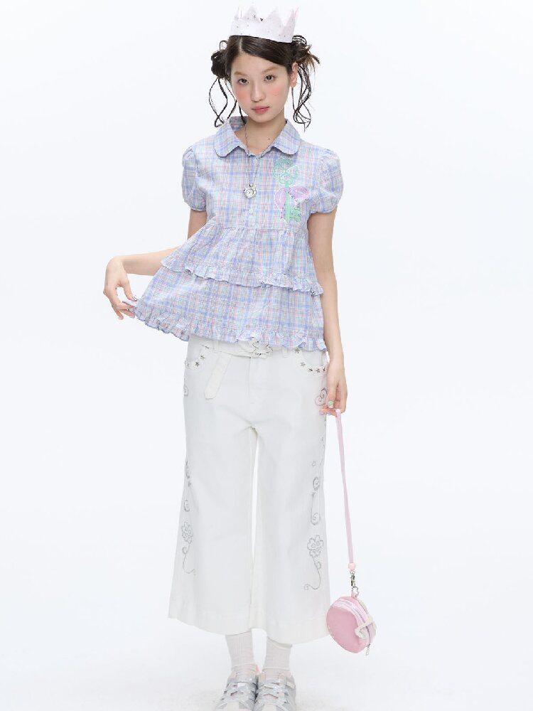 Purple Plaid Lace Short Sleeve Shirt【s0000016405】
