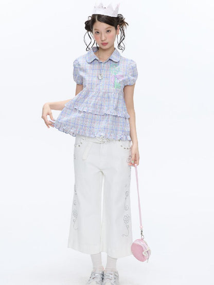 Purple Plaid Lace Short Sleeve Shirt【s0000016405】