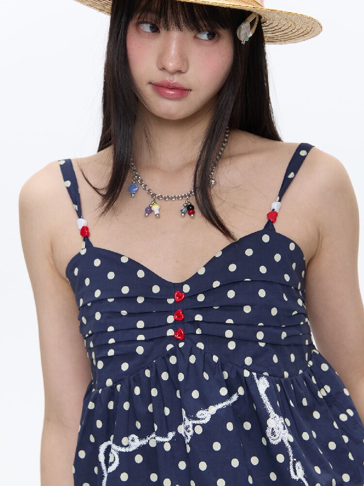 Summer Navy Blue Polka Dot Top【s0000016395】
