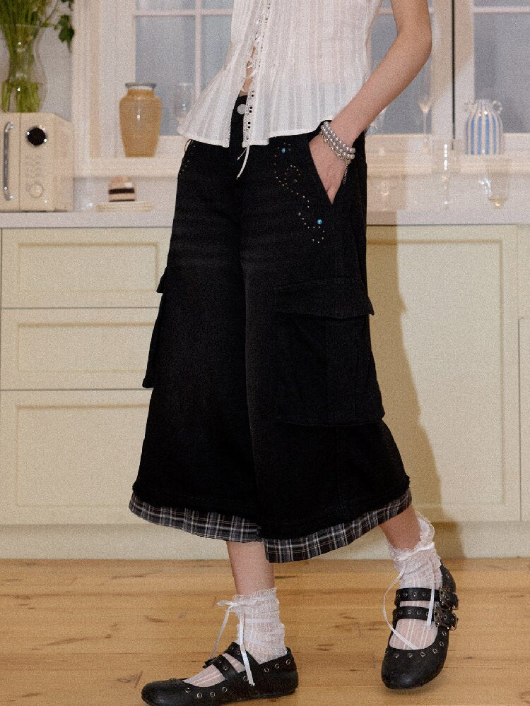 Spliced Plaid Diamond Wide Jeans【s0000016659】