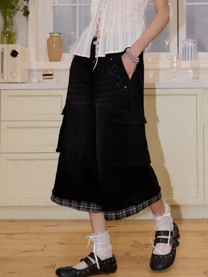 Spliced Plaid Diamond Wide Jeans【s0000016659】