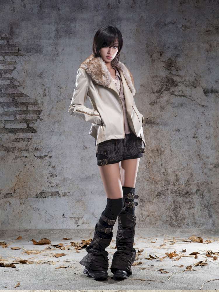 Fur Collar Stylish Slim-Fit Leather Jacket【s0000014481】