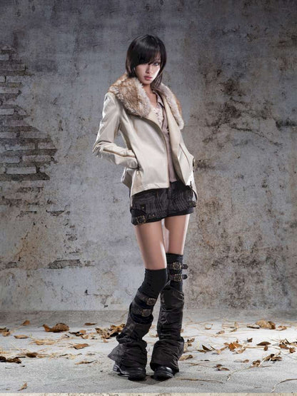 Fur Collar Stylish Slim-Fit Leather Jacket【s0000014481】