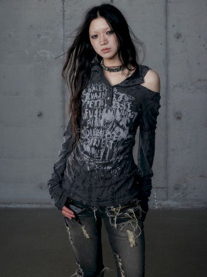 Backless Hooded Long Sleeve Bottom Top【s0000013469】