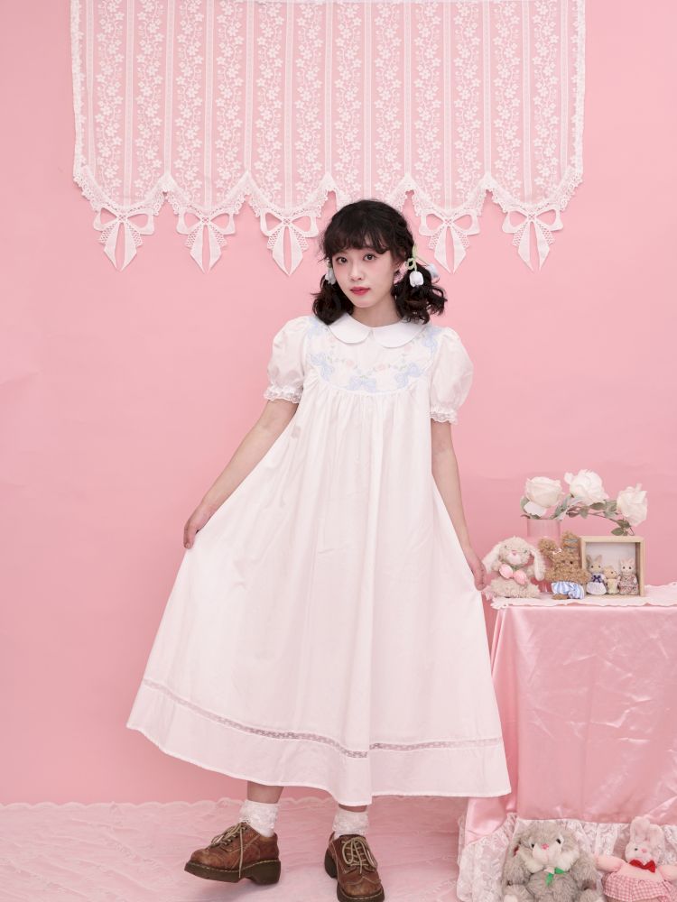 Neck Wreath Bow Embroidered Dress【s0000013491】