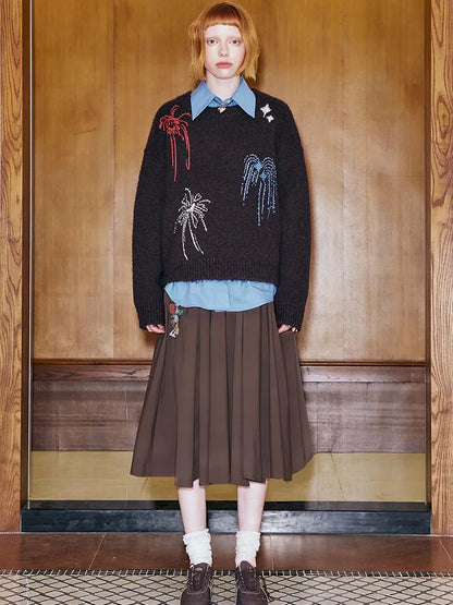 Wide-Skirted Pleated Midi Skirt【s0000014083】