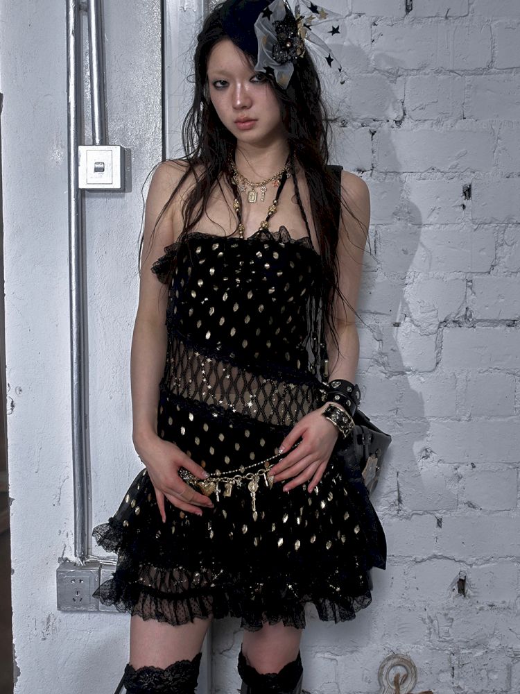 Lace Halter Neck Strapless Dress【s0000012786】