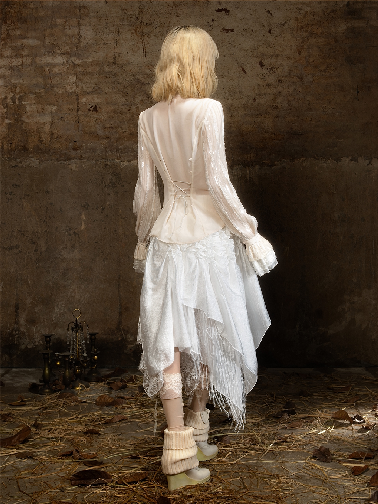 Lace Sequin Patchwork Court Shirt【s0000018382】