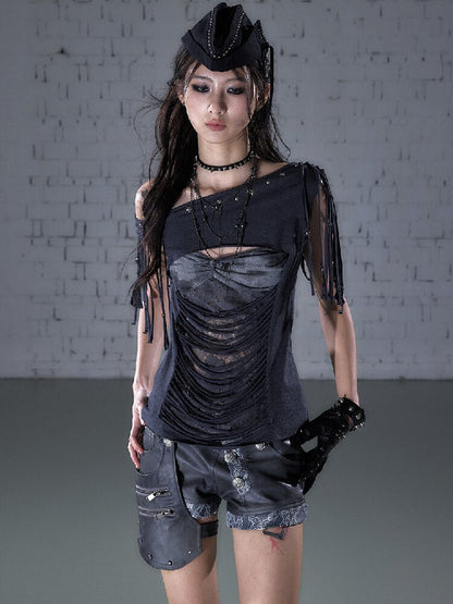 Patchwork Lace Fringe Slim T-Shirt【s0000016205】