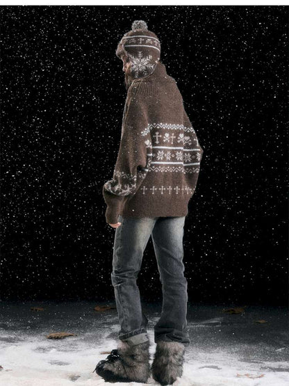 Striped Snowflake Ear Protection Beanie【s0000014672】