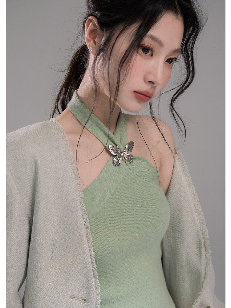 Openwork Woolen Halterneck Set【s0000015746】