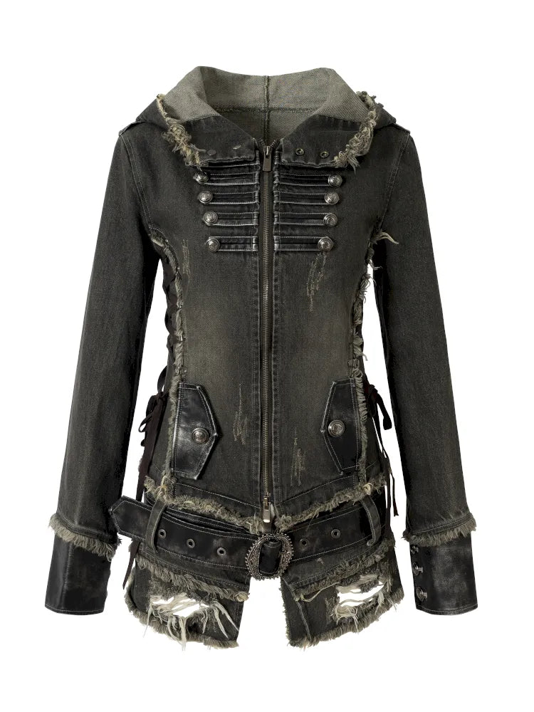 Denim Detachable Slim-Fit Hooded Jacket【s0000013951】