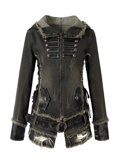 Denim Detachable Slim-Fit Hooded Jacket【s0000013951】