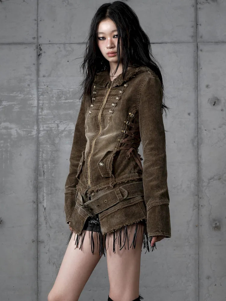 Corduroy Detachable Slim-Fit Hooded Jacket【s0000013952】