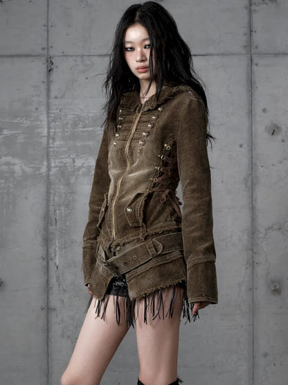 Corduroy Detachable Slim-Fit Hooded Jacket【s0000013952】