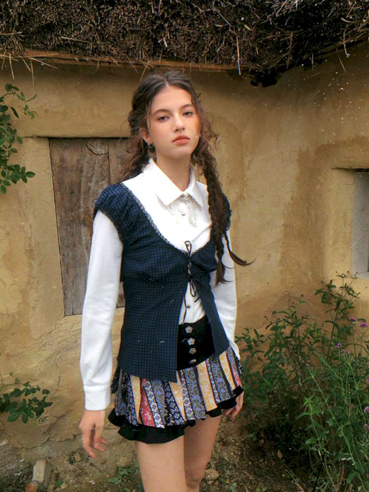 Blue Plaid Polka Dot Long Shirt【s0000014902】