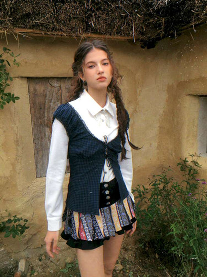 Blue Plaid Polka Dot Long Shirt【s0000014902】