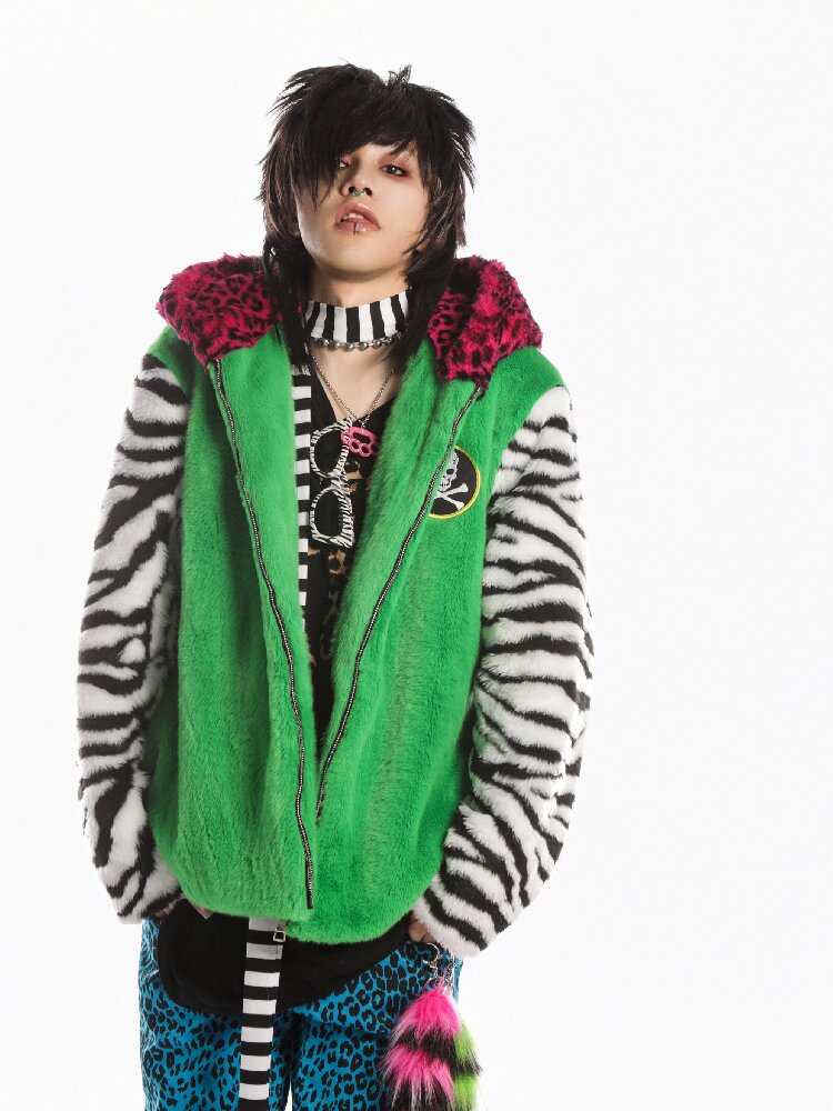 Neon Leopard Skull Patchwork Coat【s0000019279】