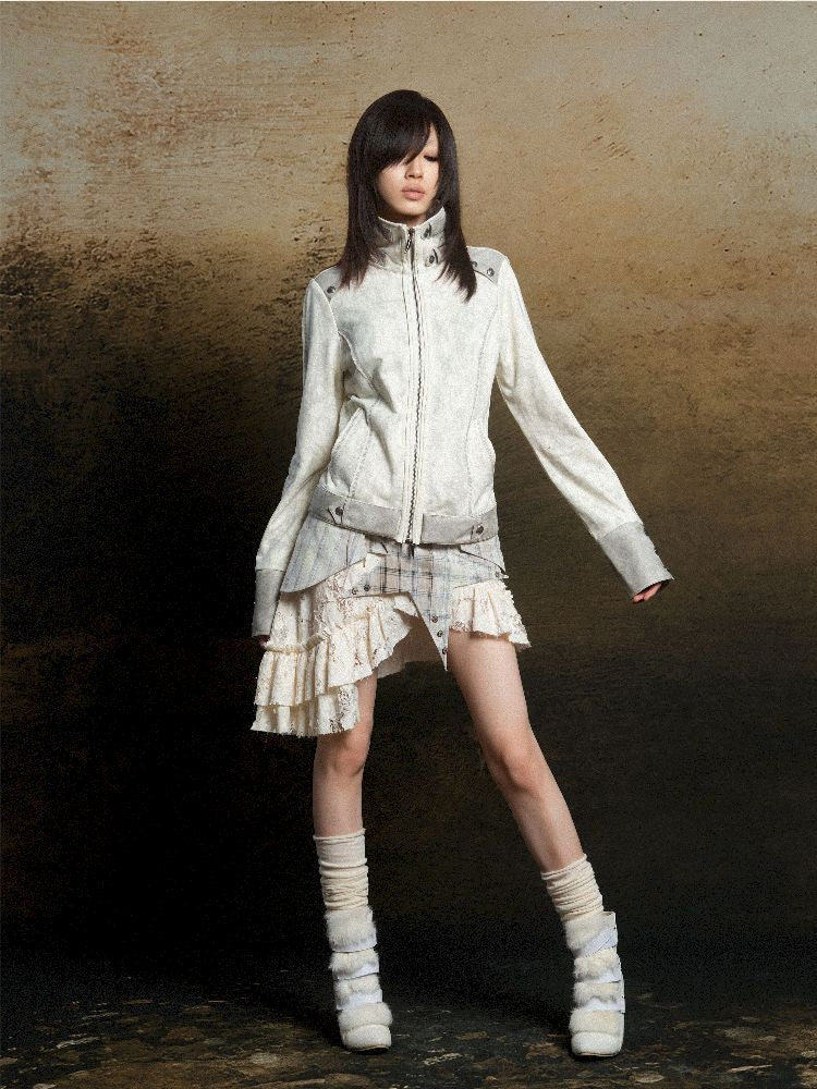 Skeleton Patchwork PU Sweatshirt 【s0000011803】