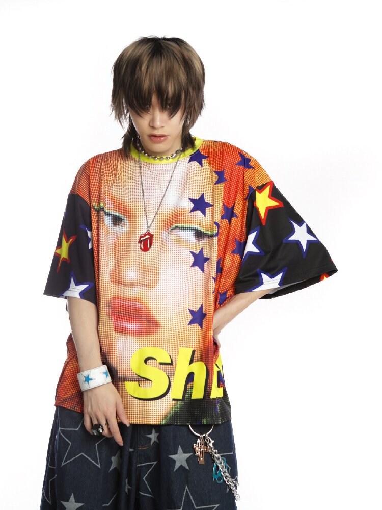 Ghostly Print Contrast T-shirt【s0000015887】