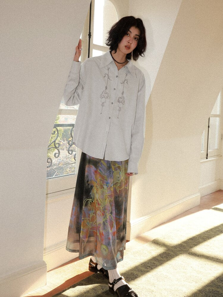 Suede Embroidered Lantern Sleeve Top【s0000015461】