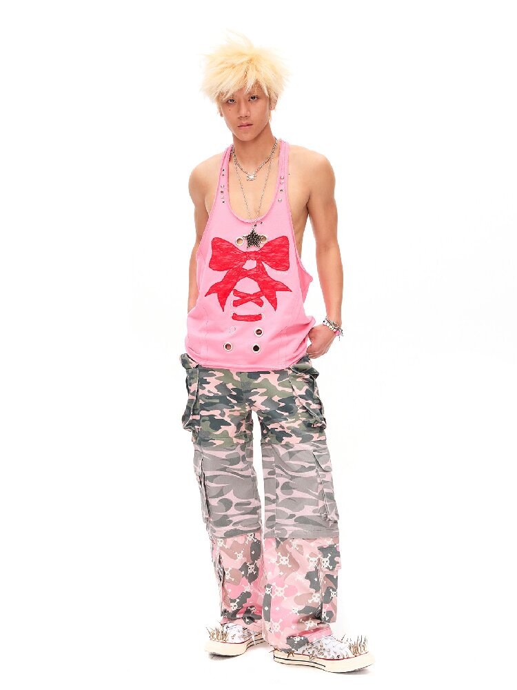 Lace Bow Rivet Distressed Vest【s0000016496】