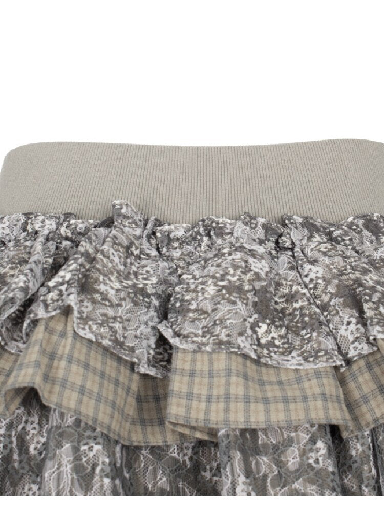Graffiti Lace Checkered Skirt【s0000018065】