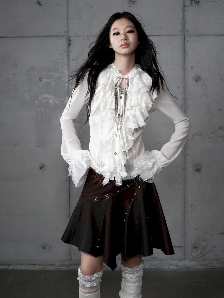 Court-Style Lace Chiffon Shirt【s0000013948】