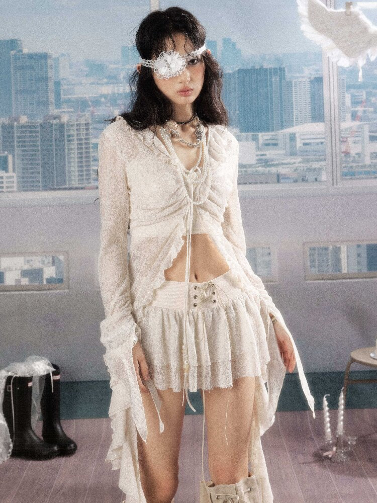 Irregular Ruffled Lace Shirt【s0000016280】