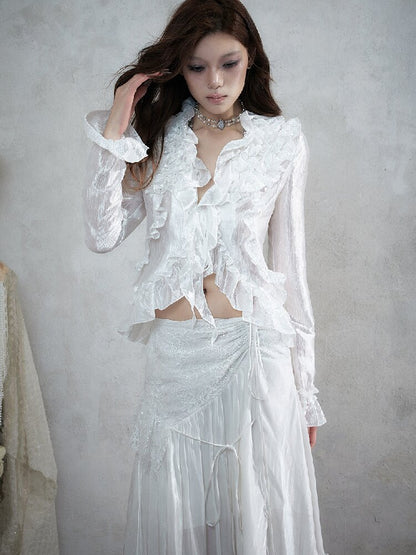Wood Flange Waist-Cinching Shirt【s0000017986】