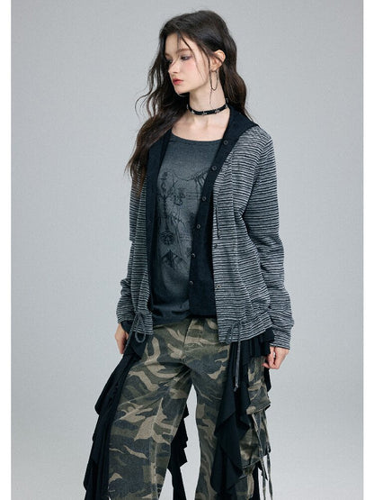 Fake Two-Piece Striped Hooded Cardigan【s0000016257】