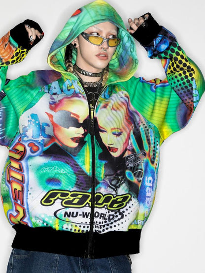 Retro Street Alien Loose Hooded Jacket [S0000010269]