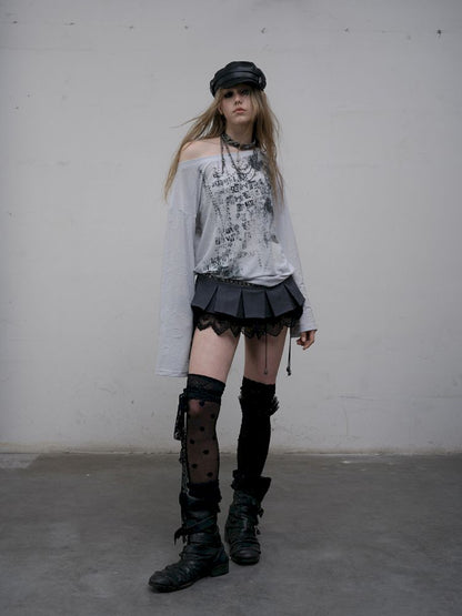 One-shoulder long-sleeved T-shirt【s0000012613】