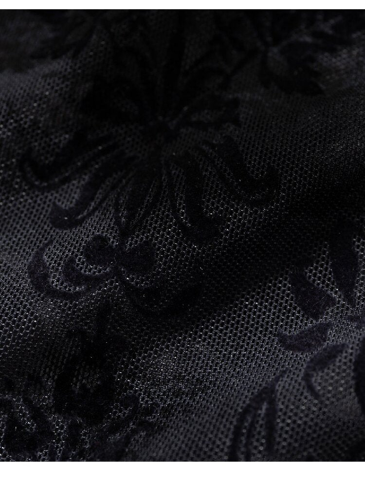 Crochet Flocked Lace Slim Shirt【s0000015934】