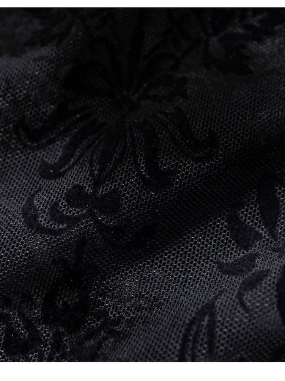Crochet Flocked Lace Slim Shirt【s0000015934】