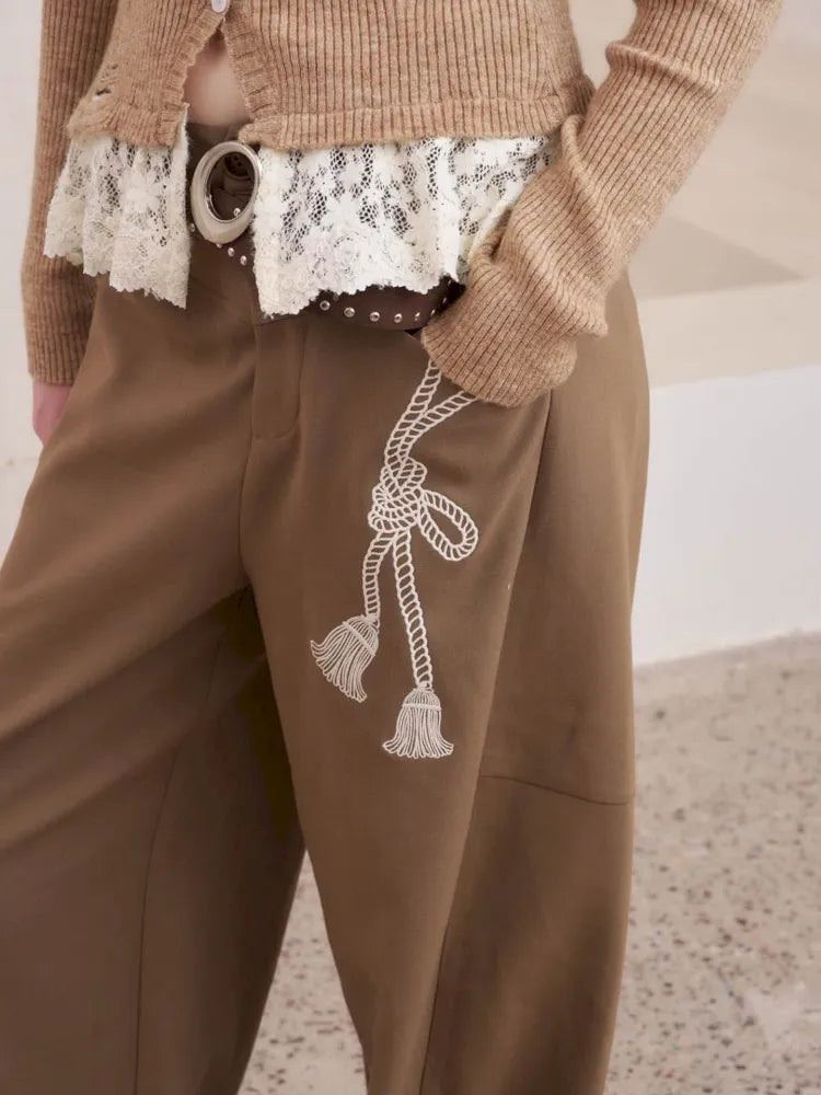 Loose-Knot Straight-Leg Wide-Leg Pants【s0000014046】