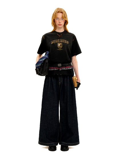 Waist Raw Lace Loose Jeans【s0000016071】