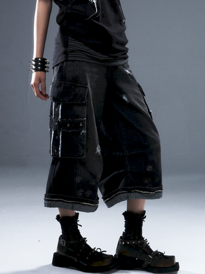 Denim Ripped Knee-Length Pants【s0000012942】