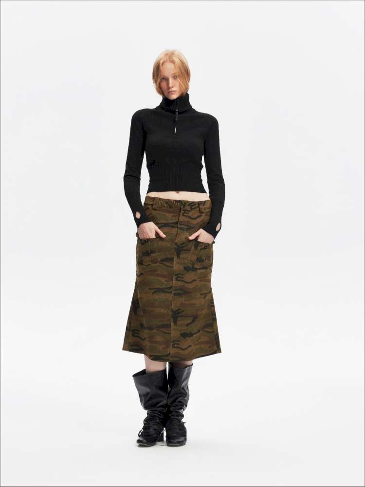 Half-Turtleneck Zip Knit Long-Sleeve T-Shirt【s0000014876】