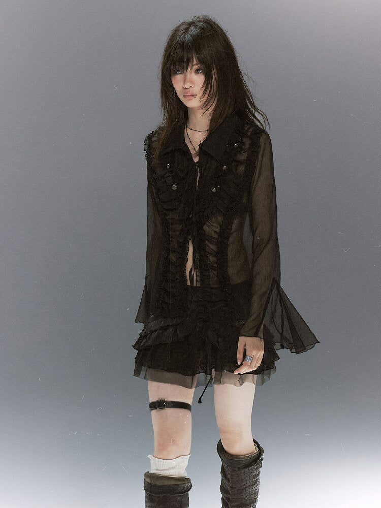 Sheer Chiffon Patchwork Lace Shirt【s0000017500】