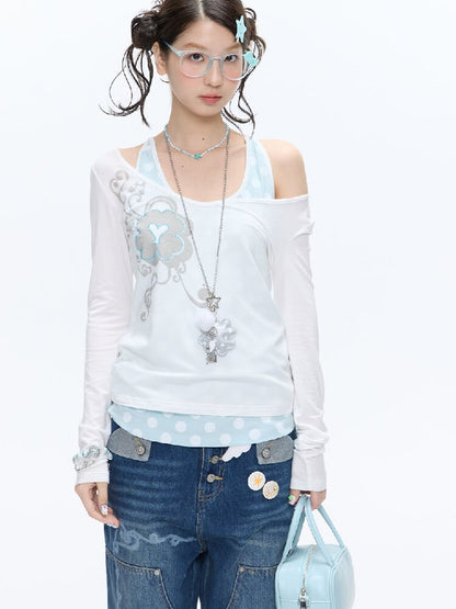 Leather Silver Clover Bag Necklace【s0000016374】