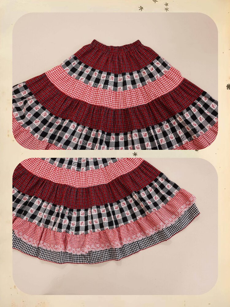Checkered Patchwork Lace Dress【s0000019285】